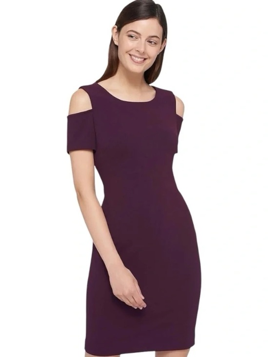 Calvin Klein Dresses & Skirts - Calvin Klein Plum Cold-Shoulder Sheath Dress - Size 8